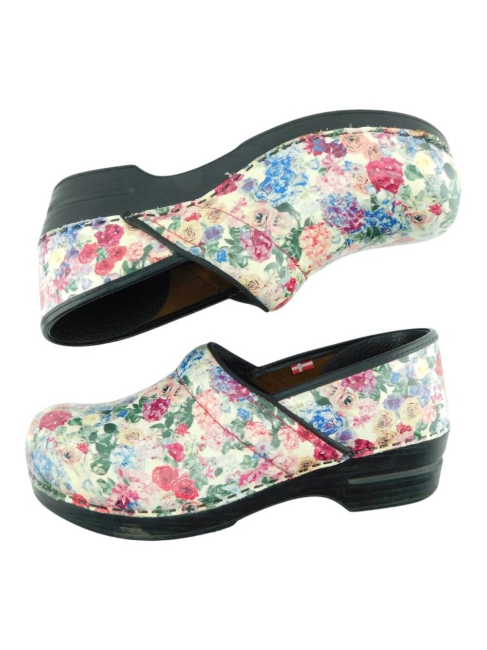SANITA Floral Rose Patent Leather Clogs Shoes 40 - Picture 4 of 9